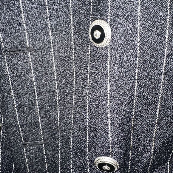 Dino Davinci Mens Double Breasted Coat Jacket Black Sz R40 Pocket White Stripes - Picture 8 of 14